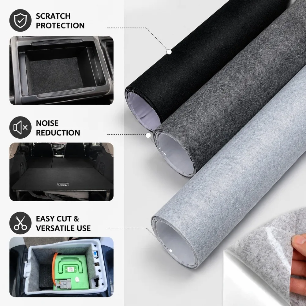2PCS Self-Adhesive Flocked Velvet Fabric 1mm Thick Sticky Back Felt Cloth Cuttable Black Gray White Medium Gray Dark Gray