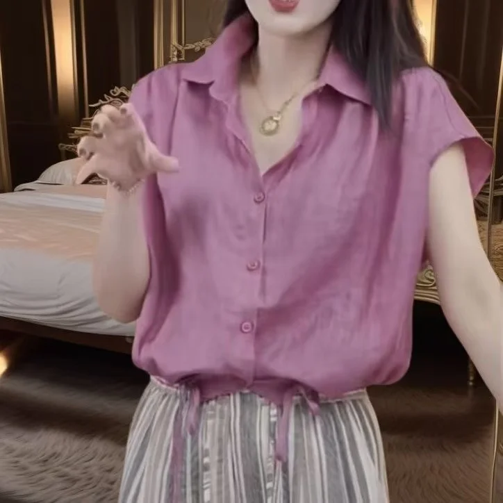 

Women's Summer 2026 Fashion Short Sleeve Shirt Cool Feeling Elegant Design Versatile Style Polyester Fiber 100% Top Wear