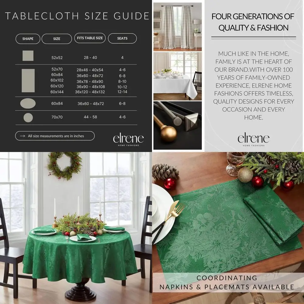 

Green Poinsettia Jacquard Holiday Tablecloth, 70 Round, Wrinkle Resistant