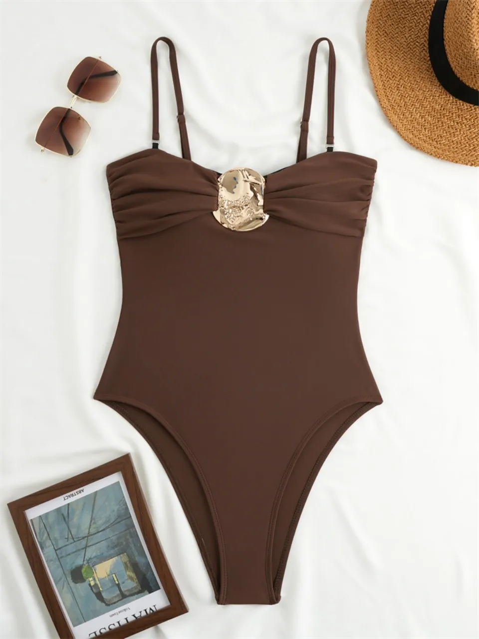 2026 Strappy قطعة واحدة ملابس السباحة النساء مثير ارتداءها الصلبة الاستحمام السباحة لباس سباحة الإناث الصيف بحر #3