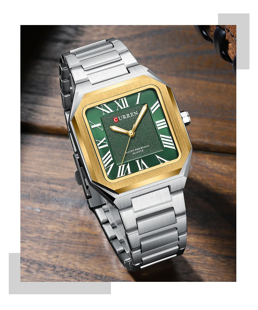 CURREN Minimalistische Eleganz Herren-Quarzuhr Quadratisches Zifferblatt mit Leuchtzeigern Edelstahlarmband Moderne Klassische Armbanduhr – Detail 15