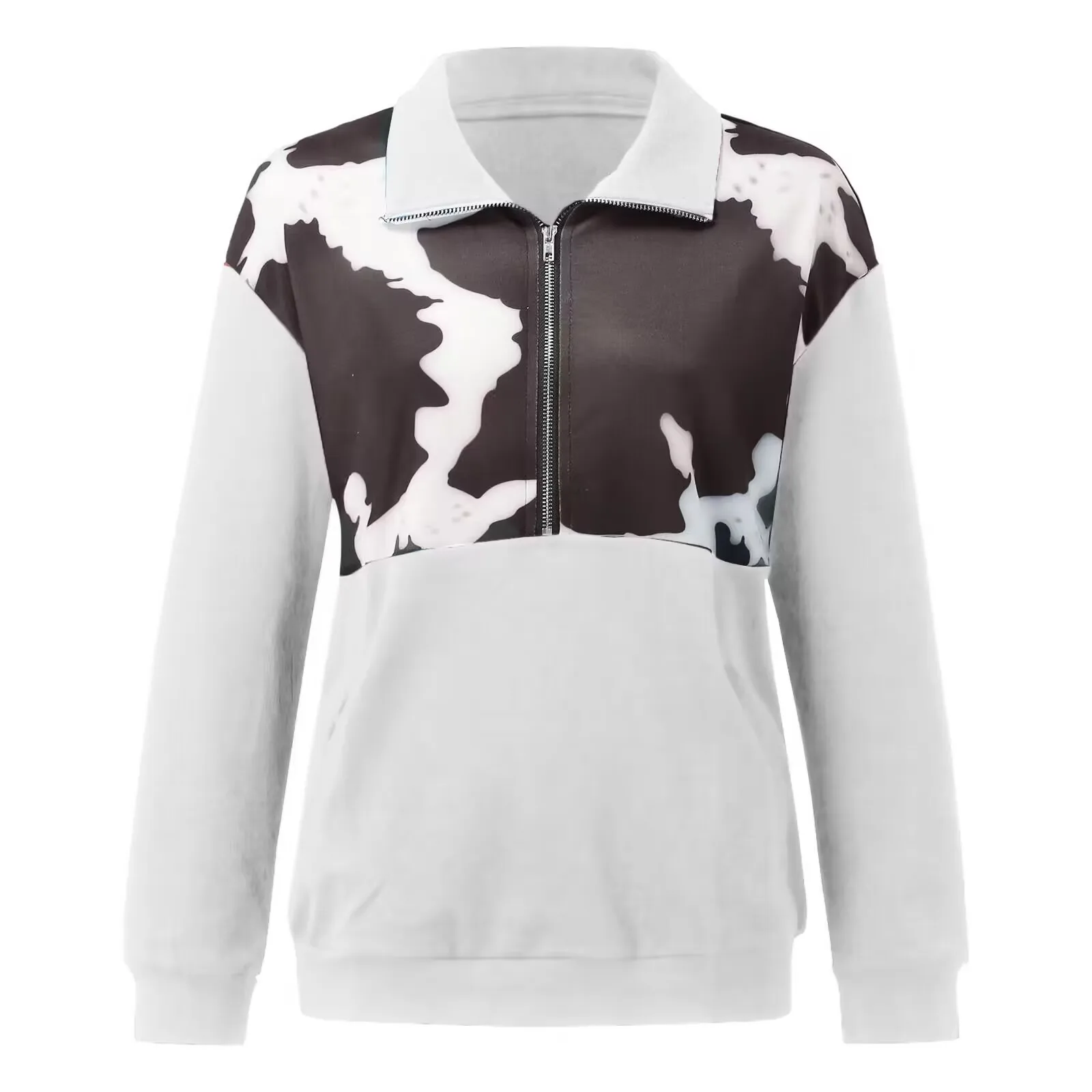 

2023 New women's hoodie with zipper neckline and vintage print stitching with shoulder sleeves
