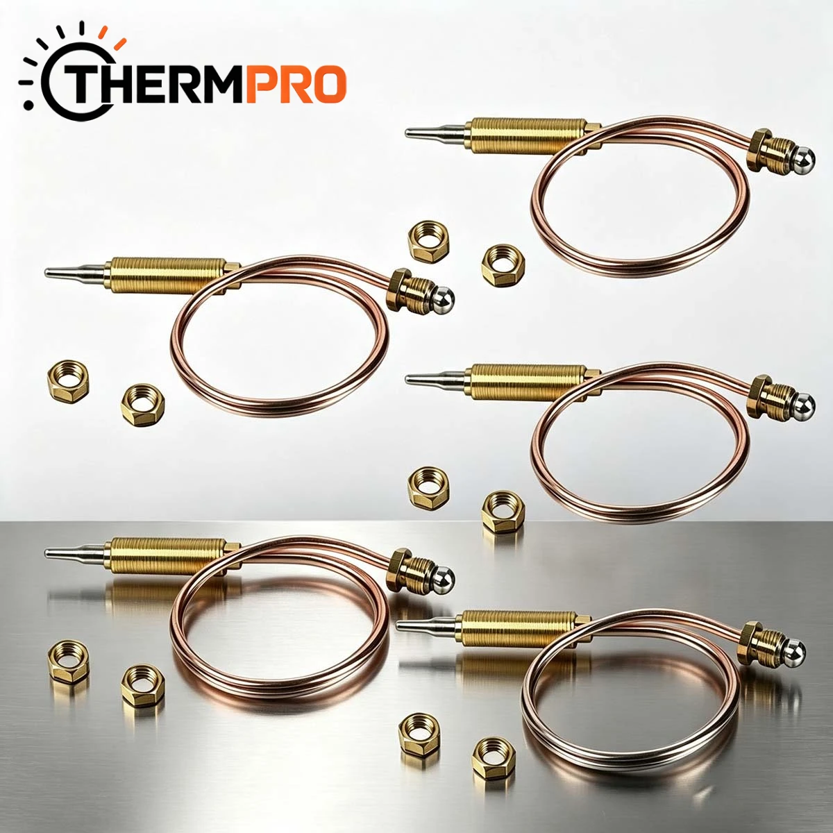 5 PCS Pilot Probe Thermocouple Assembly With Mount Nuts Copper Tubing Universal Repair For Gas Boiler Fireplace Cooking Stove