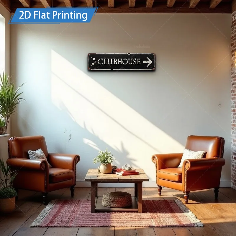 [2D FLAT] 1pc Metal Sign, 4×16inch Retro Clubhouse Sign 2D Flat Print Wall Art Decor