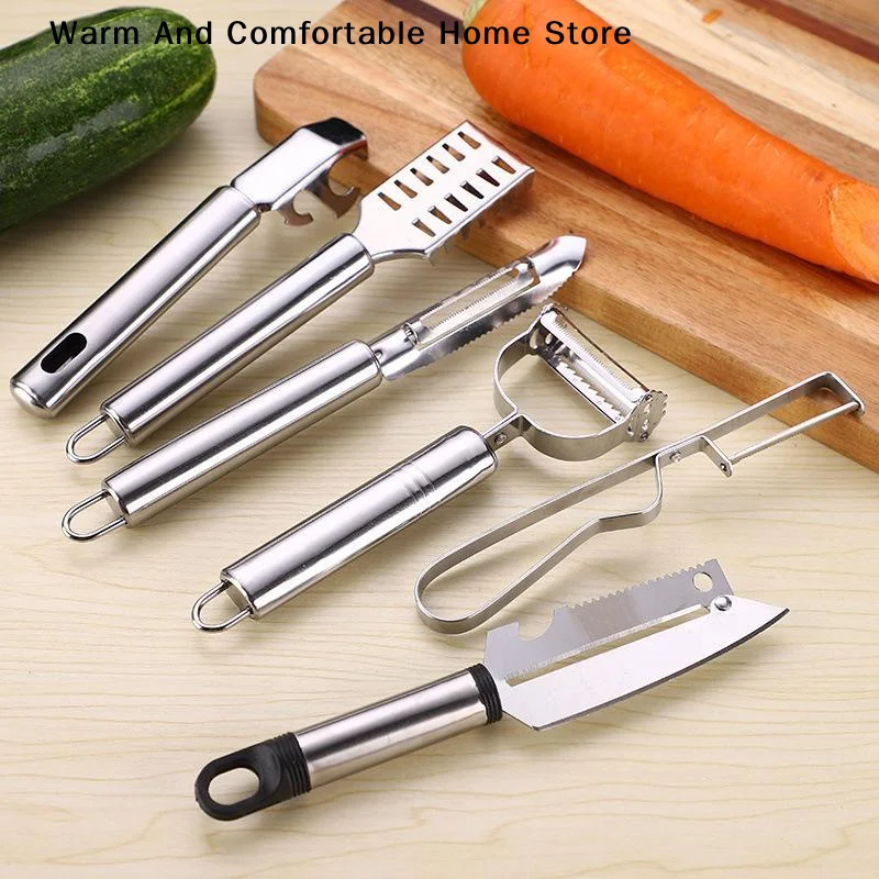 【W】6Pcs Stainless Steel Fruit Peeler Fish Scale Scraper Vegetable Carrot Cutter Kitchen Gadget Tool Speed Peeler Slicer