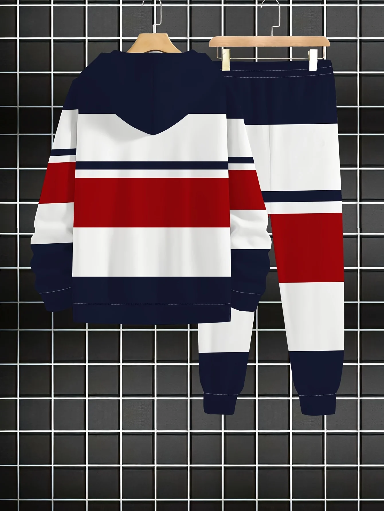 

2025-26 Autumn/Winter New Y2K Sports Set 3D Stripe Printed Men's Fashion Super Large Comfortable Leisure Two Piece Set