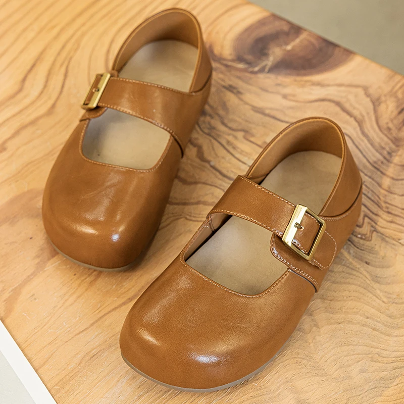 Spring Comfortable Wide Women's Shoes Mary Janes Flat Bottom Soft Sole Simple Design Slip-On Fashion Footwear for Ladies