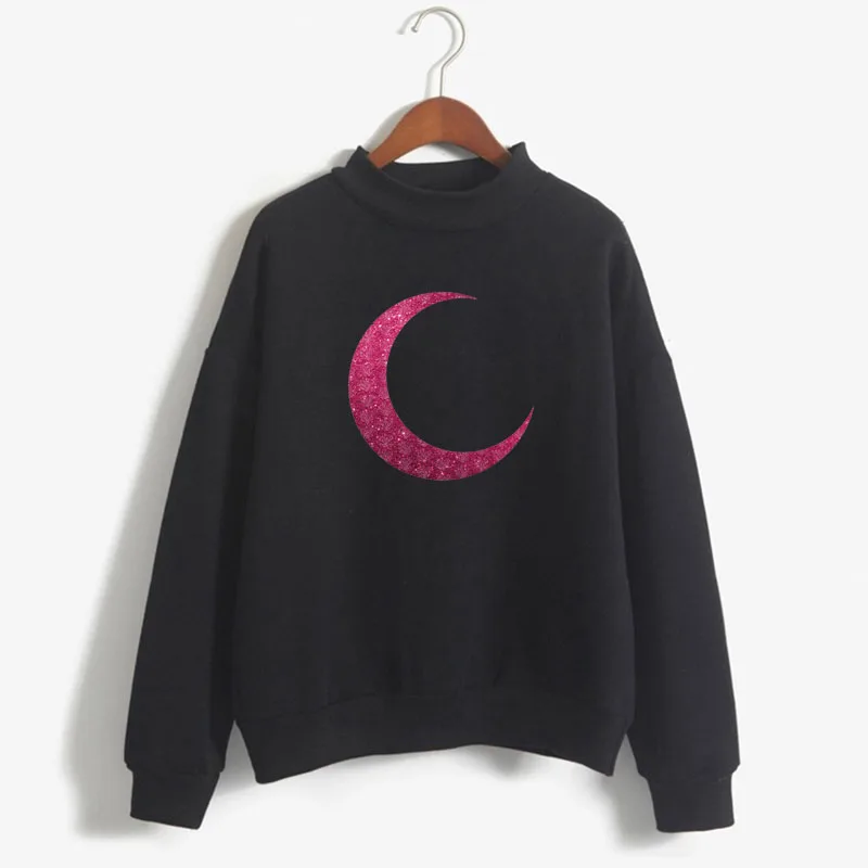 

Shiny Pink Moon Print Women Sweatshirt Sweet Korean O-neck Knitted Pullover Thick Autumn Winter Candy Color Loose Lady Clothing