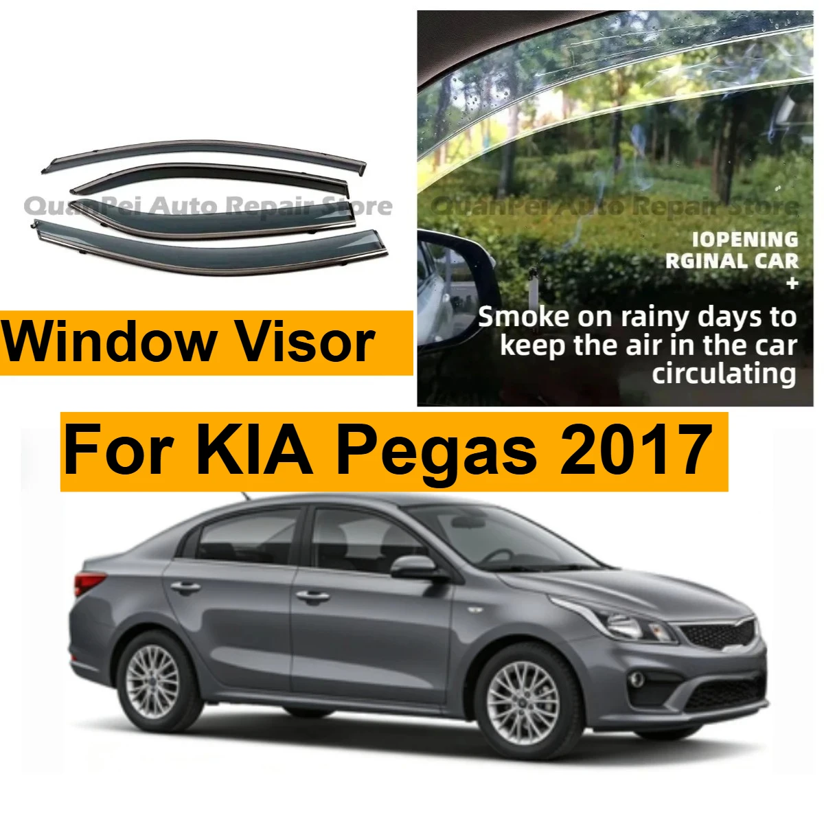 Durable Rain Guard Set For KIA Pegas 2017 Window Visor Eyebrow Stainless Trim