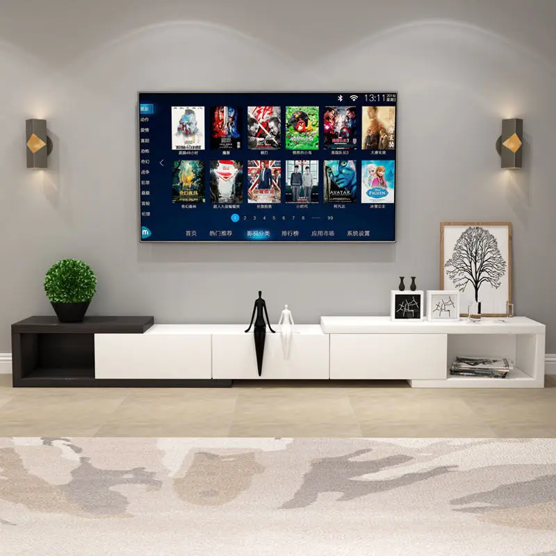 Adjustable Wooden TV Cabinet for Living Room Furniture – Extendable Entertainment Storage Unit with Drawers 126–225cm