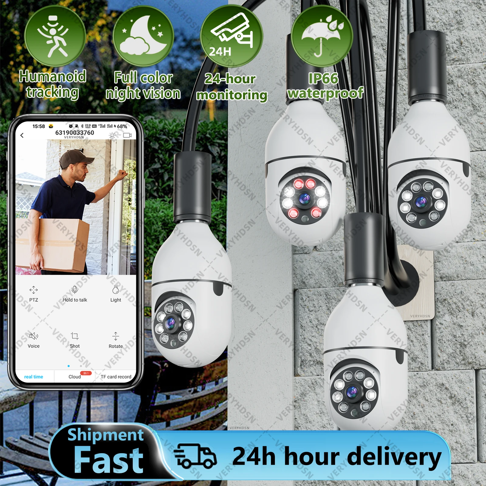 E27 Bulb Wifi Surveillance Camera Night Vision Automatic Human Tracking 4X Digital Zoom Video smart home Security Monitor 128G