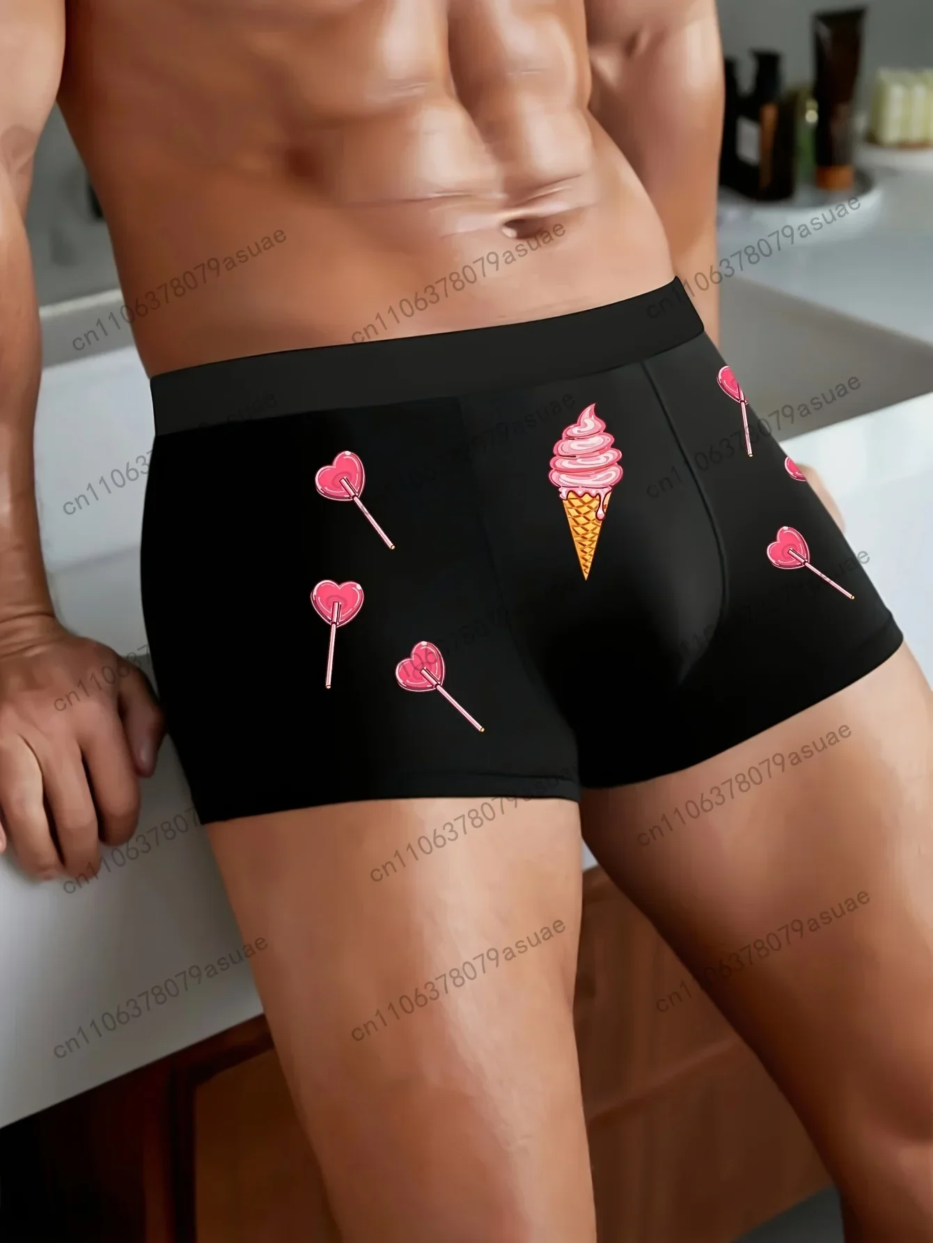 Men'S Ice Cream & Candy Print Boxer Briefs - Stretchy Comfort Fit Black with Colorful Sprinkles Design Casual & Casual Attire