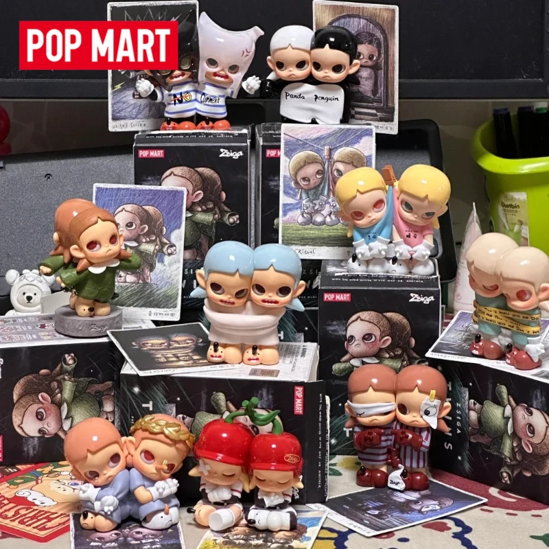 POP MART Zsiga 트윈스 시리즈 트렌디 데스크탑 장식품 귀여운 인형 피규어 장식 정교한 디테일 소장용 선물 소녀용