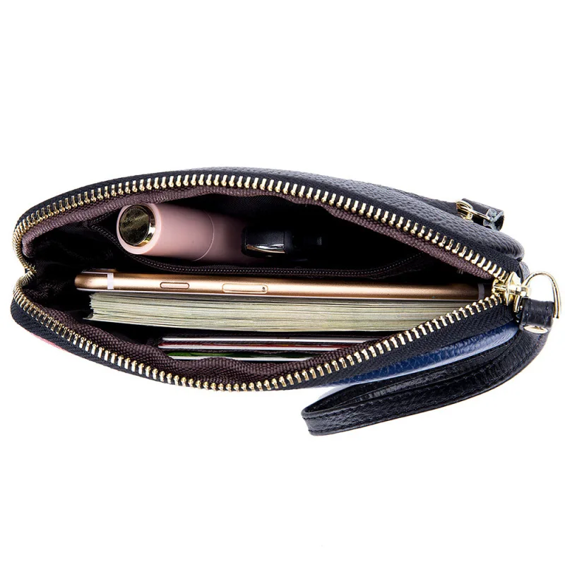 Сумка-клатч женская из мягкой воловьей кожи, сумочка для покупок контрастных цветов, портмоне для мелочи