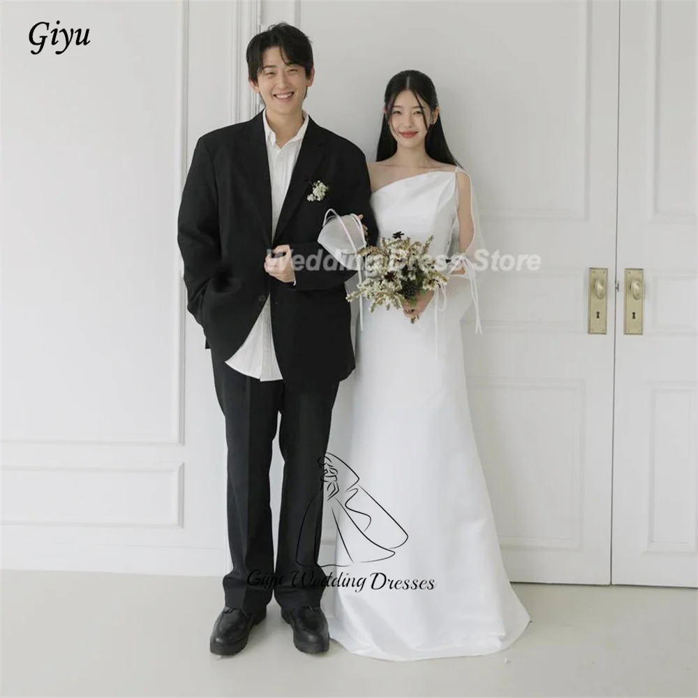 Giyu Simple 웨딩드레스 Wedding Dress One Shoulder Bridal Gown Floor Length Soft Satin Bridal Gown Korea Photoshoot Customized