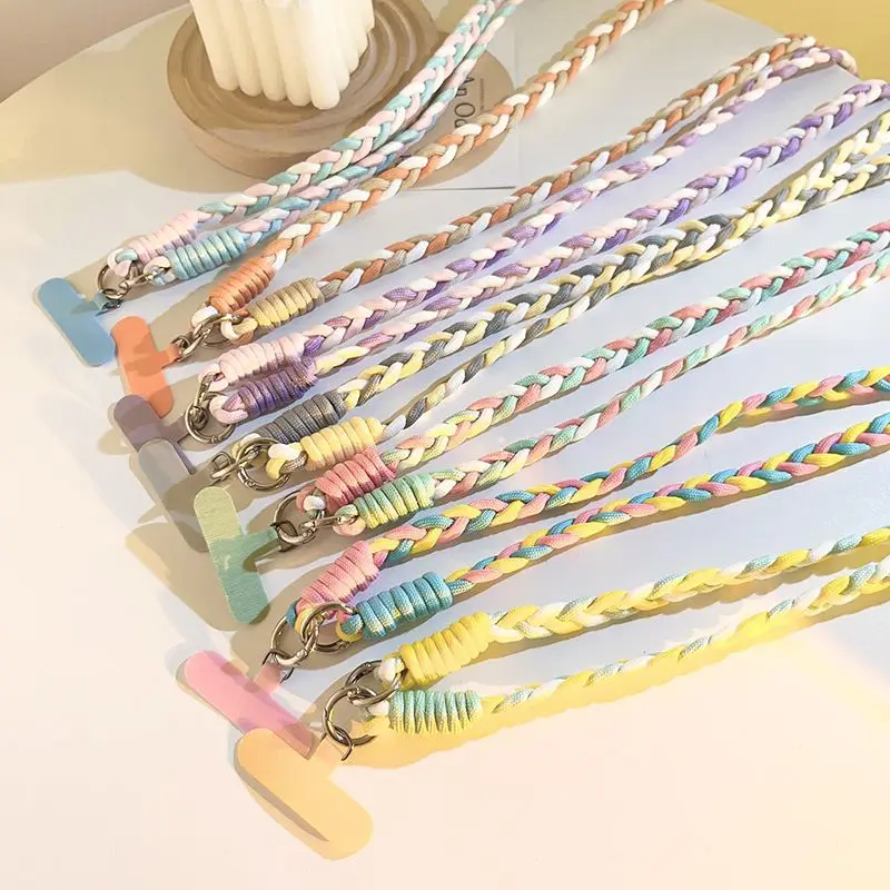 Creative Colorful Dopamine Woven Mobile Phone Strap Crossbody Key Pendant Hanging Neck Mobile Phone Case Universal