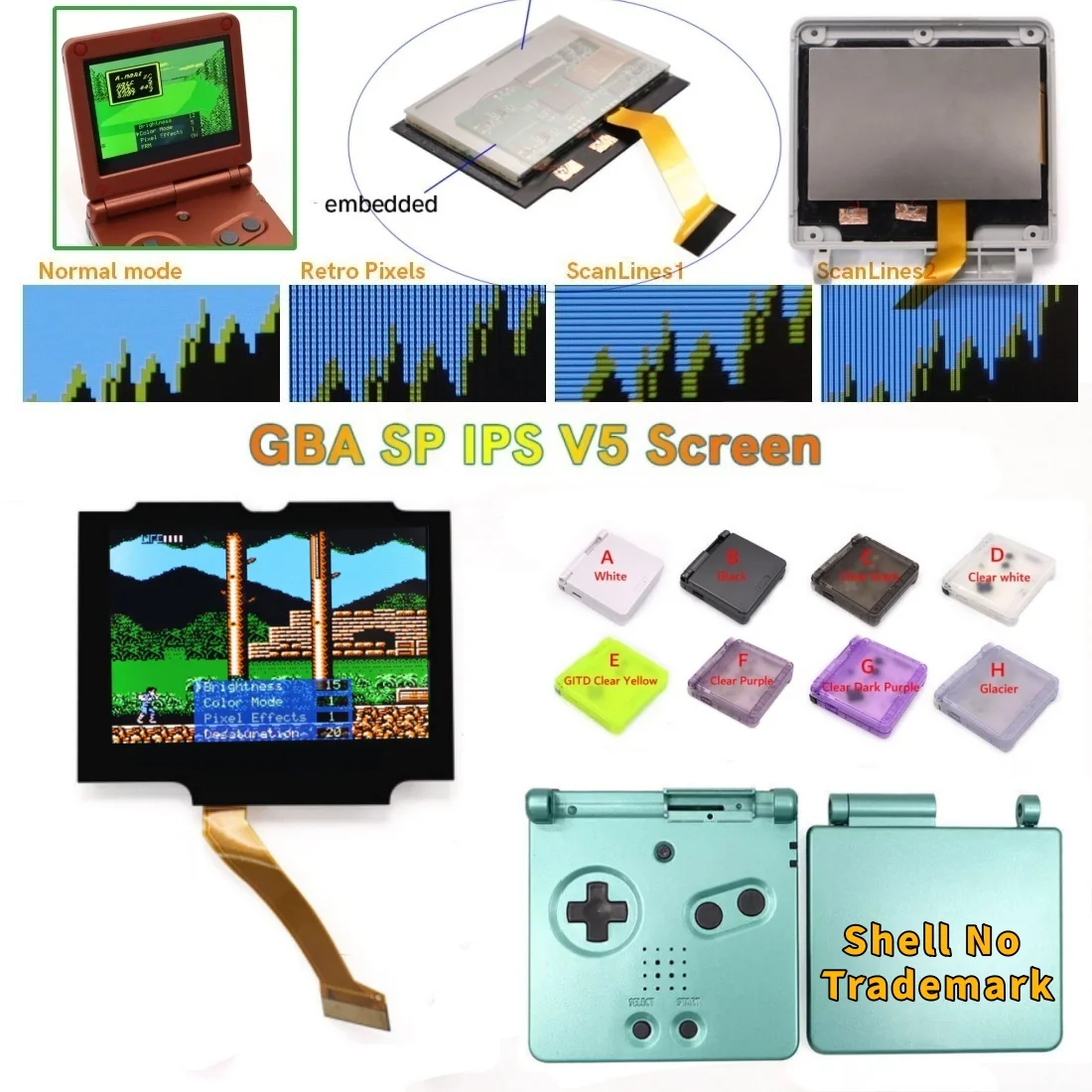 New Ver V5 Laminated IPS 3.0 inch Drop in Screen Kit For GBA SP Build in OSD Desaturation LCD Replacement Kits Easy to Install