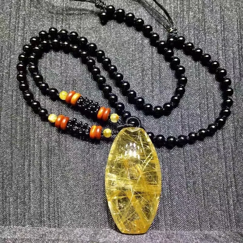 

Natural Gold Rutilated Quartz Pendant Barrel Flower 42*23*17mm Rutilated Quartz Jewelry Men Women Brazil AAAAAAA