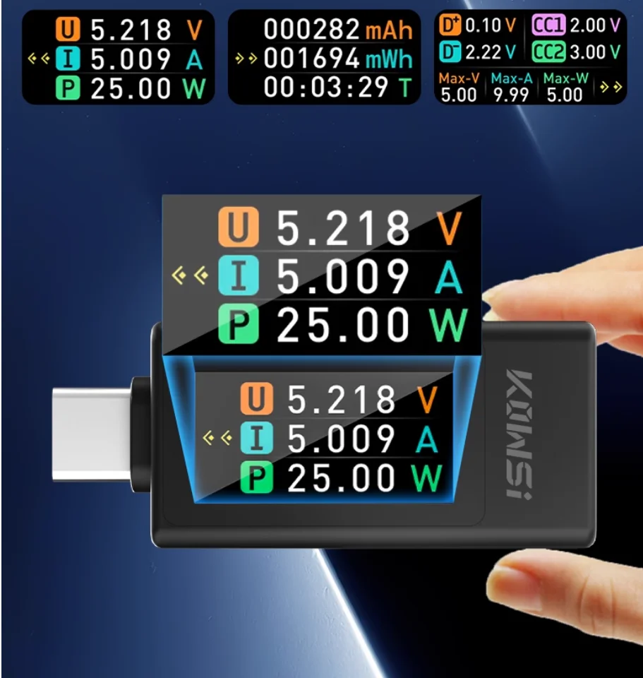 10 in 1 DC Type-C USB Tester Current 4-30V Voltage Meter Timing Ammeter Digital Monitor Cut-off Power Indicator Bank Charger