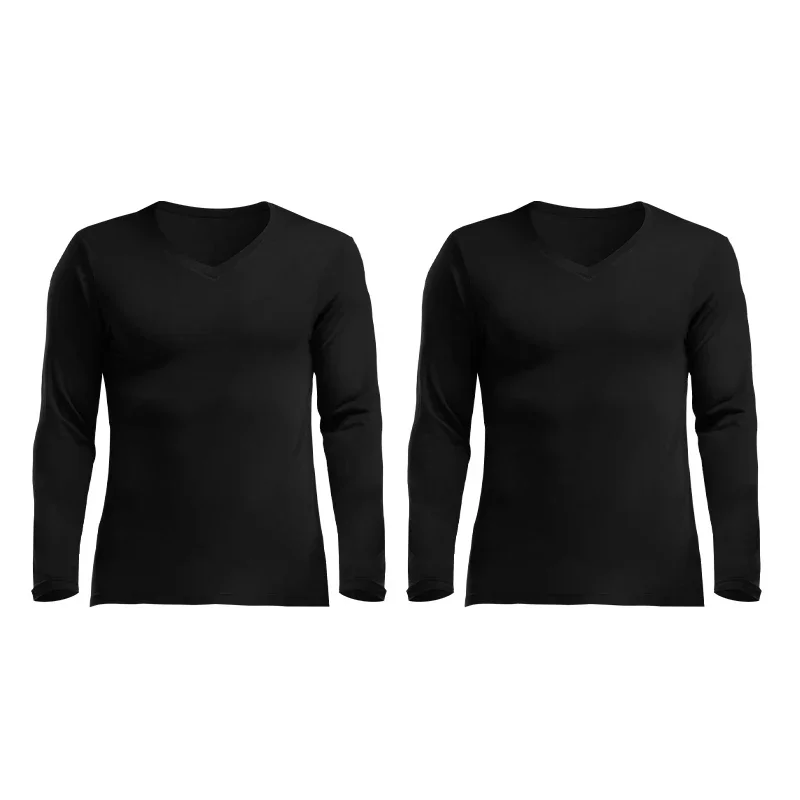 2PCS Men's tight Modal basic v-neck thermal underwear autumn clothes single-piece bottoming shirt close-fitting thin top