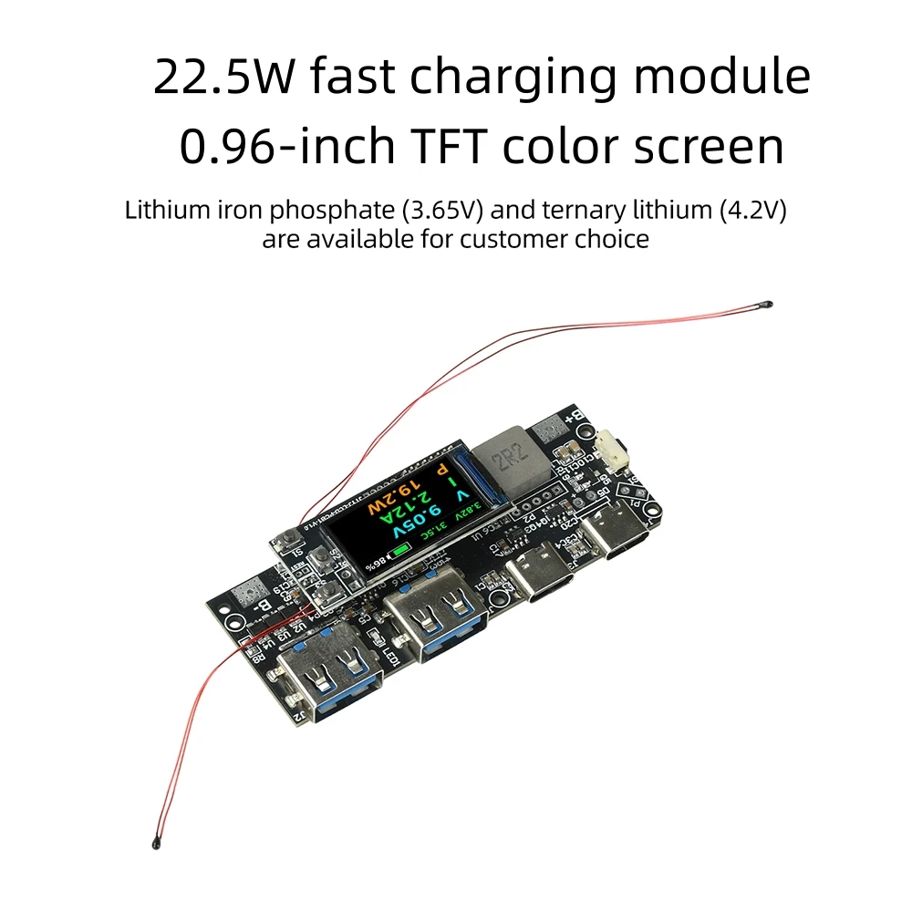 PD 22.5W Power Bank Super Fast Charging multi-protocol for VC Flash Charging Mobile Power Module Board 0.96-inch TFT Display