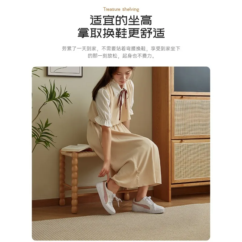 Medieval shoe changing stool simple woven solid wood bedside stool household dressing low stool bench