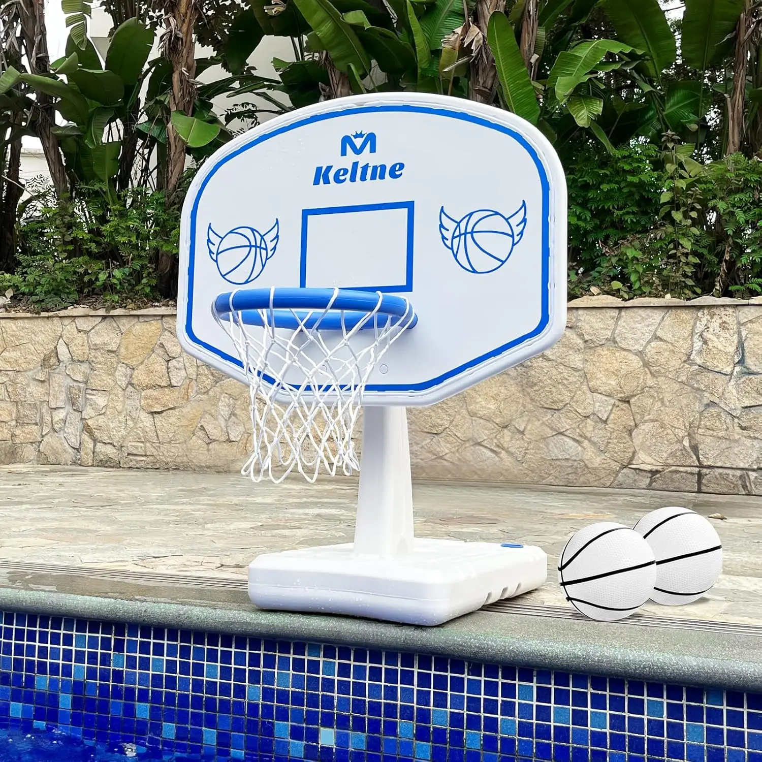 

Pool Basketball Hoop with Water-Filled Base, 34x34x42.2 Inch Oversized Set for Inground Pool, Includes 2 Balls and Pump for