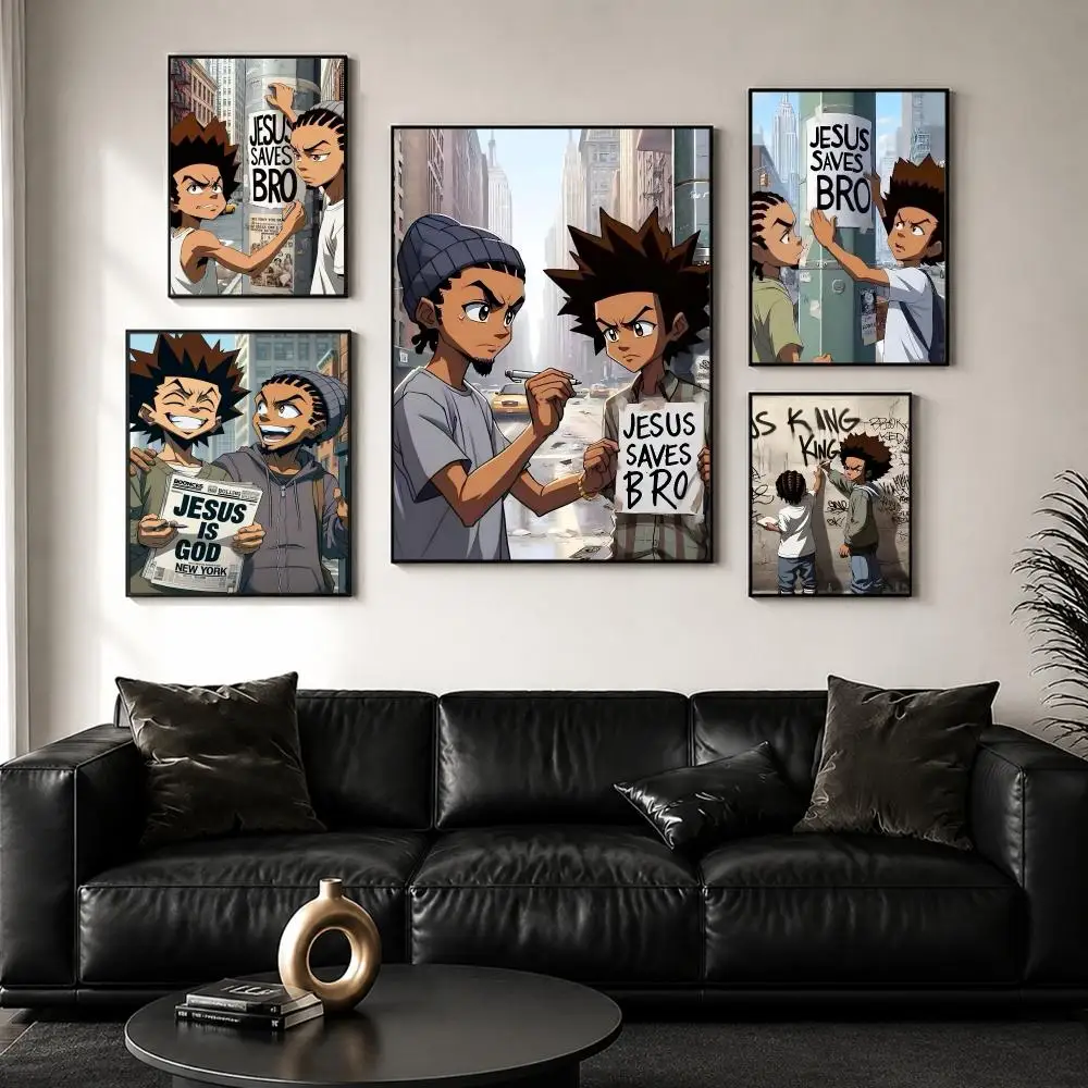 Cartoon B-Boondocks Retro Poster Perfect Sticker Self Adhesive for Office Home Theater Wall Art Decor Fancy Gift