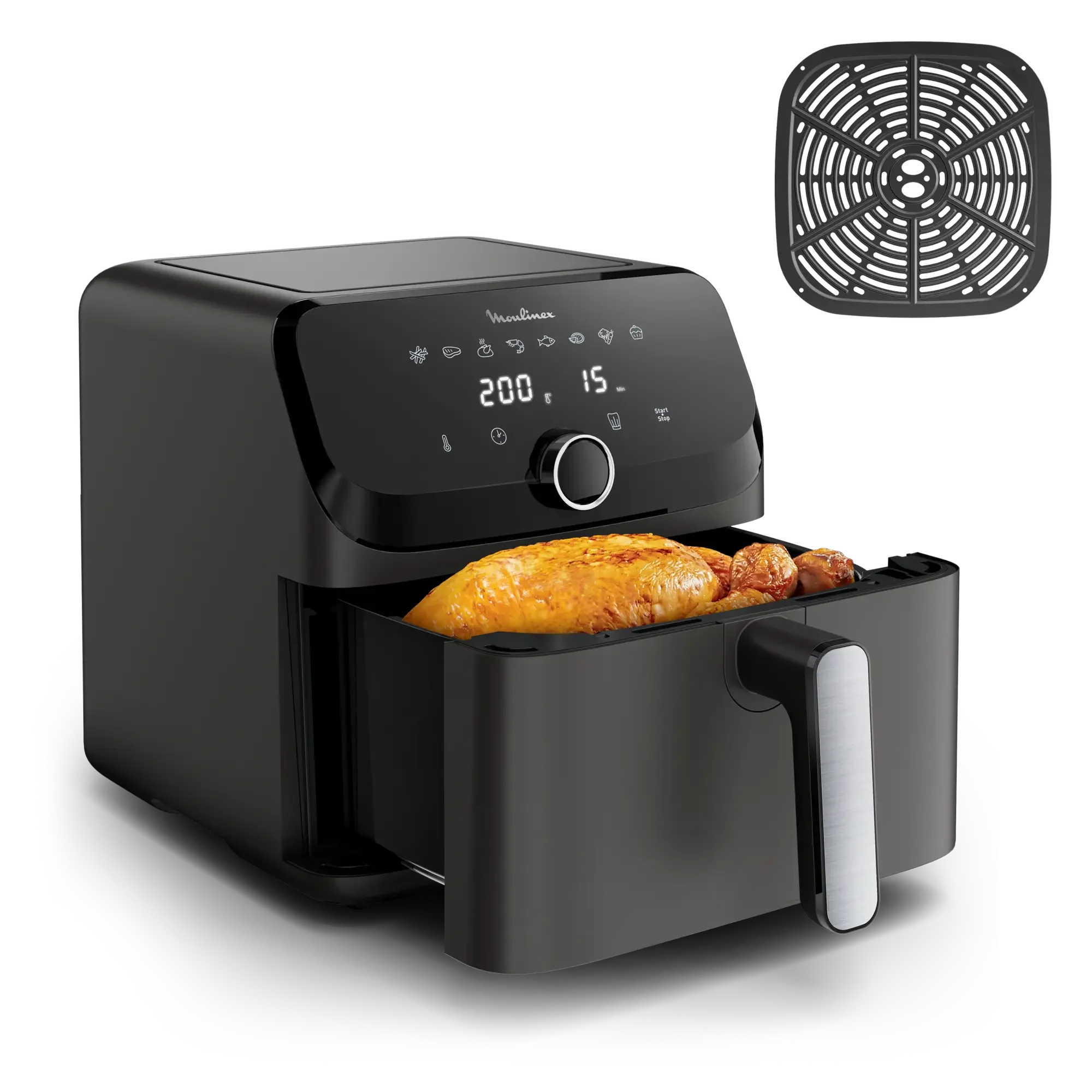 Moulinex Easy Fry Mega, Freidora de aire XL 7,5 L, 8 Programas automáticos, Diseño Compacto, Cocina hasta 8 raciones, Ahorro de energía y tiempo, Piezas aptas lavavajillas, EZ855HF0