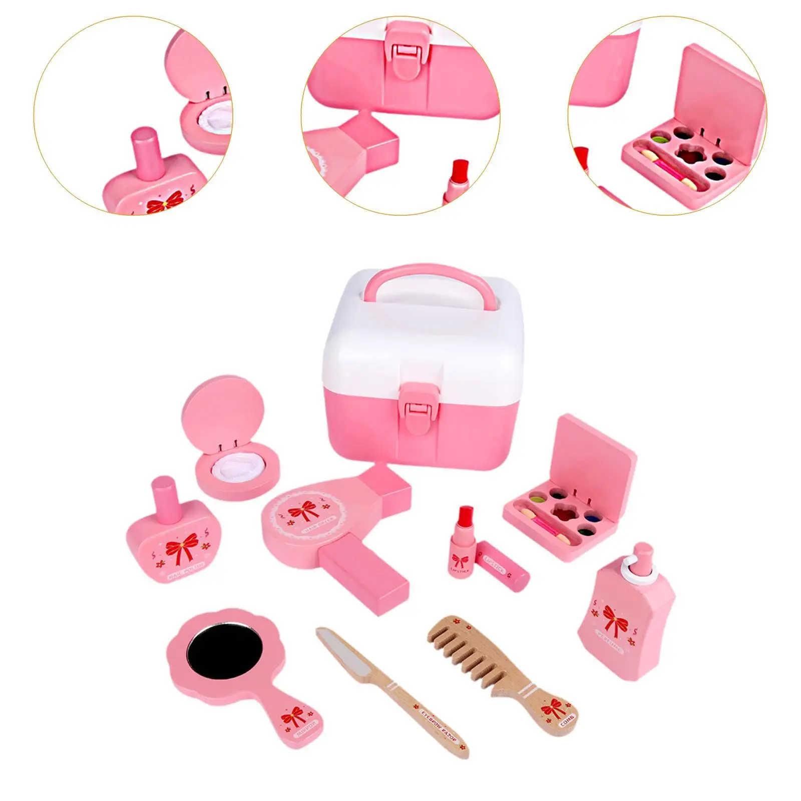 Kinderen spelen make-up set, houten kinderijdelheid set creatieve make-up doos voor meisjes, kinderen kaptafel speelgoed,