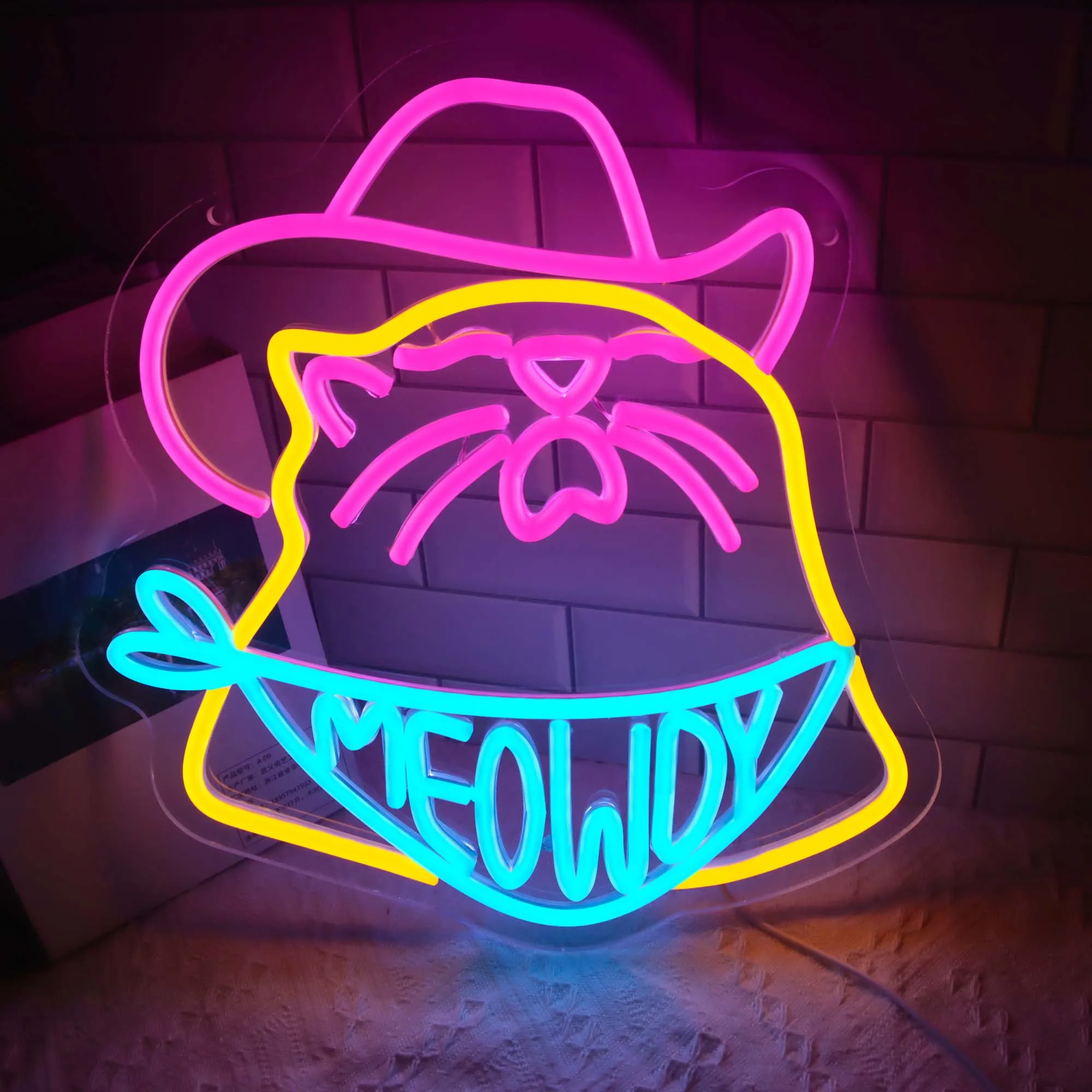 Cowboy Cat Neon Sign Meowdy Neon Sign Light Up Signs for Man Cave Kids Bedroom Game Room Party Neon Wall Signs