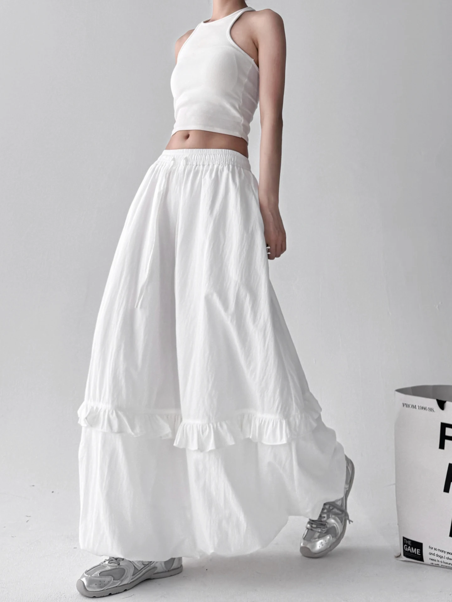 

2025 Summer New Sle White Flower Bud f Skirt Women's Tall Thin Lantern A-Line Skirt High Waist Long Polyester Cotton Blend