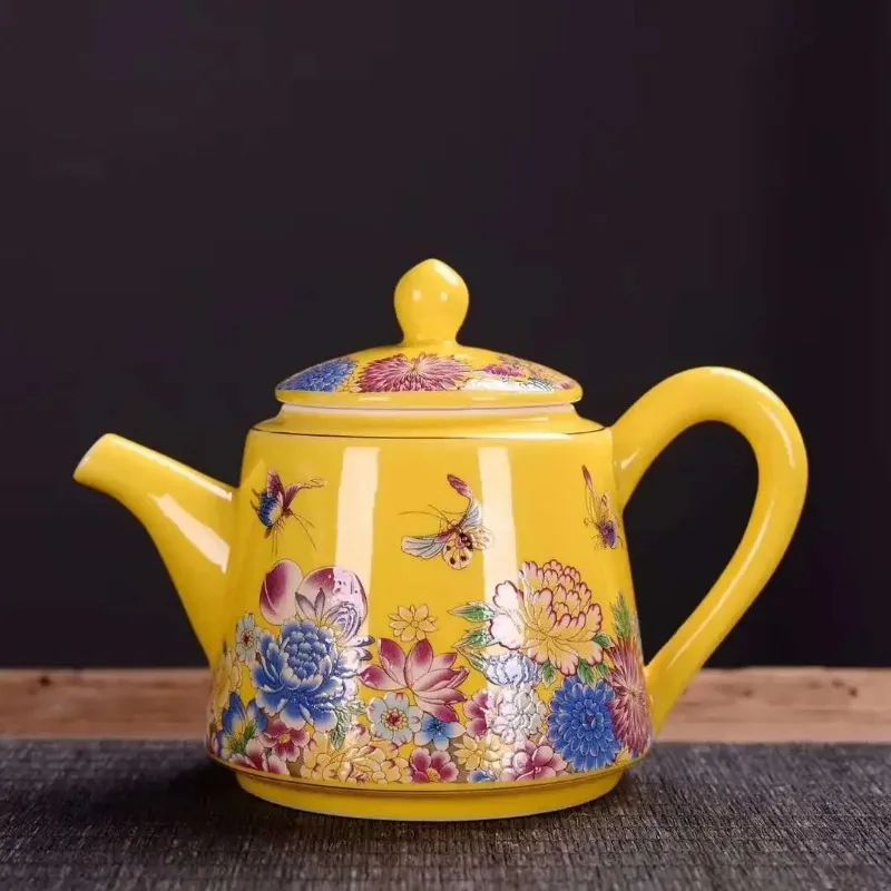 Ceramic Enamel Colored Tea Pot Kung Fu Set Painted Water Cup Cover Bowl Heated Kettle Infuser Teapot Clay