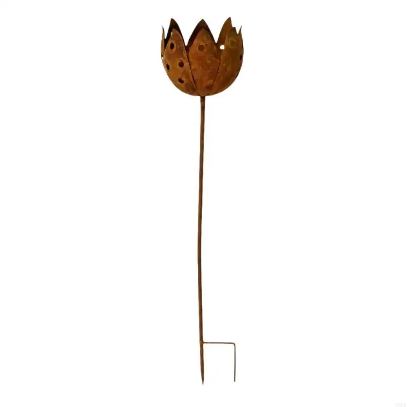 Aged Flower Holder Garden Stake with Round Opening for Yard Flower Bed 55KF