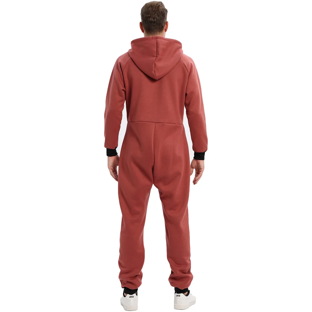 Pijamas gruesos de una pieza para hombre, ropa de dormir informal, suéter con capucha, holgado, con bolsillo, mono cálido para el hogar, Otoño e