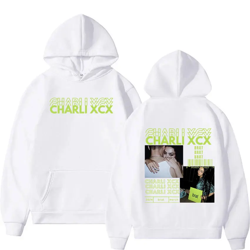 Charli XCX Brat 2024 Tour Album Print Hoodie Men Women Vintage Fashion Pullover Sweatshirt Hip Hop Oversized Hoodies Streetwear