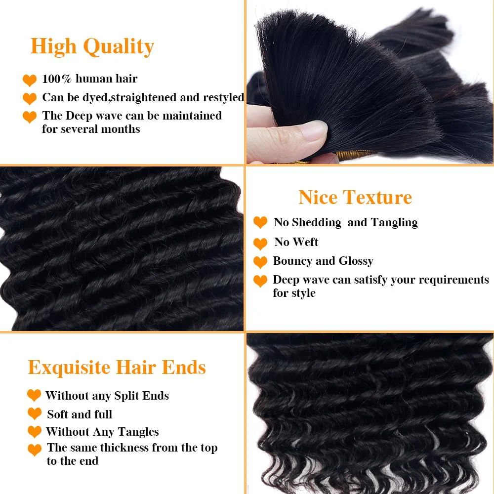 Human Hair Bulk For Braiding Natural Black Color #1B Deep Wave 100% Unprocessed Human Hair Braiding Hair Weave Extension 20 Inch