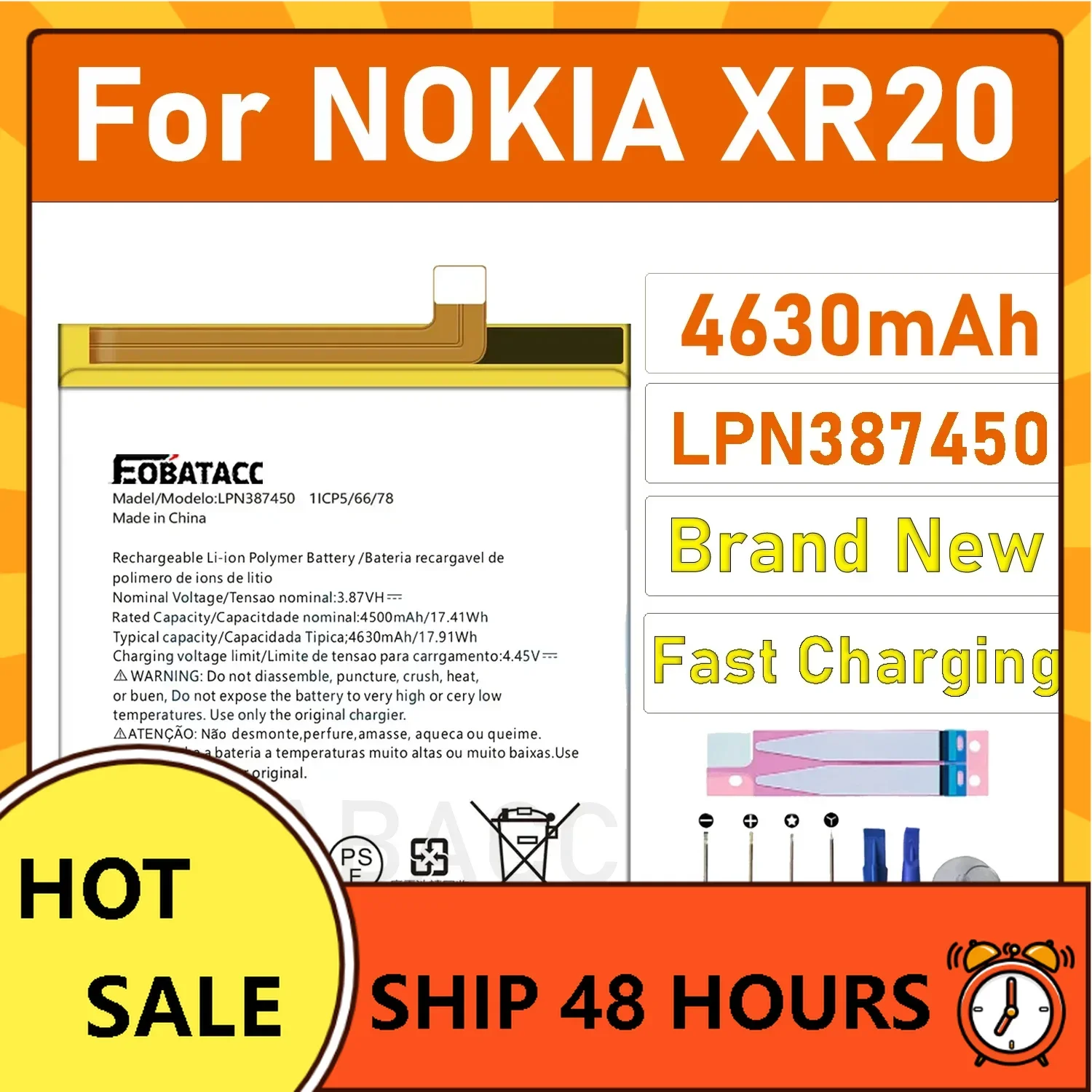 

2025 лет, 100% новый оригинальный аккумулятор LPN387450 для Nokia XR20, аккумулятор + бесплатные инструменты
