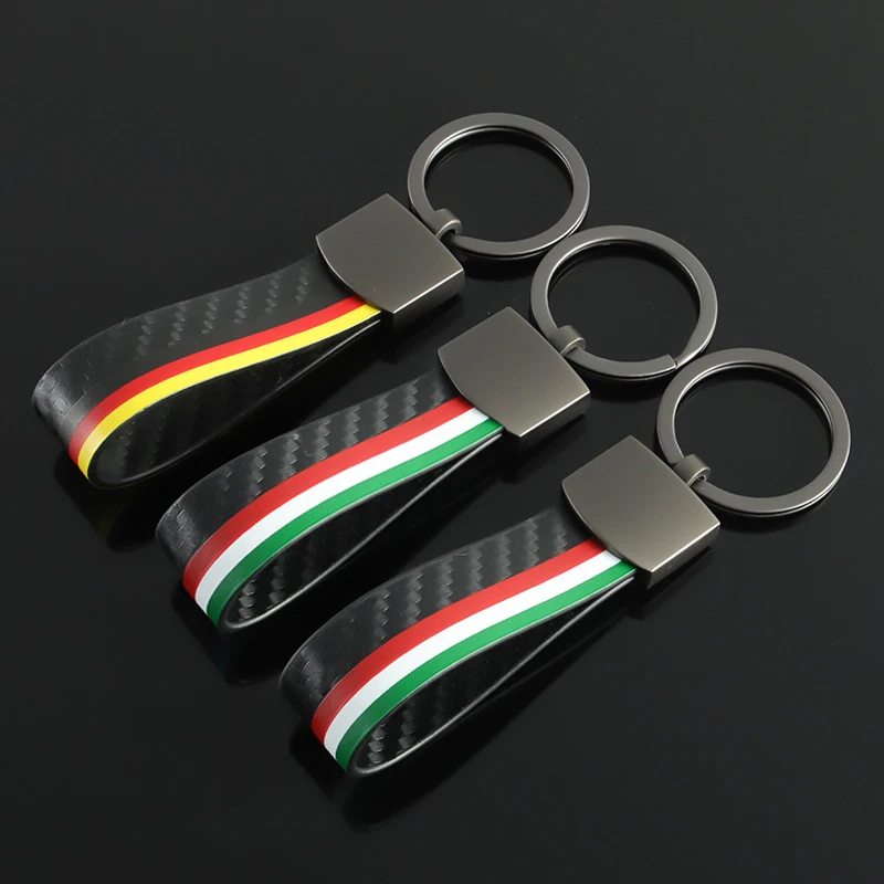 Carbon Fiber Leather Car Alloy Keychain Styling Germany Italy flag Keyrings Auto Accessories Men Key Chain Rings Gifts
