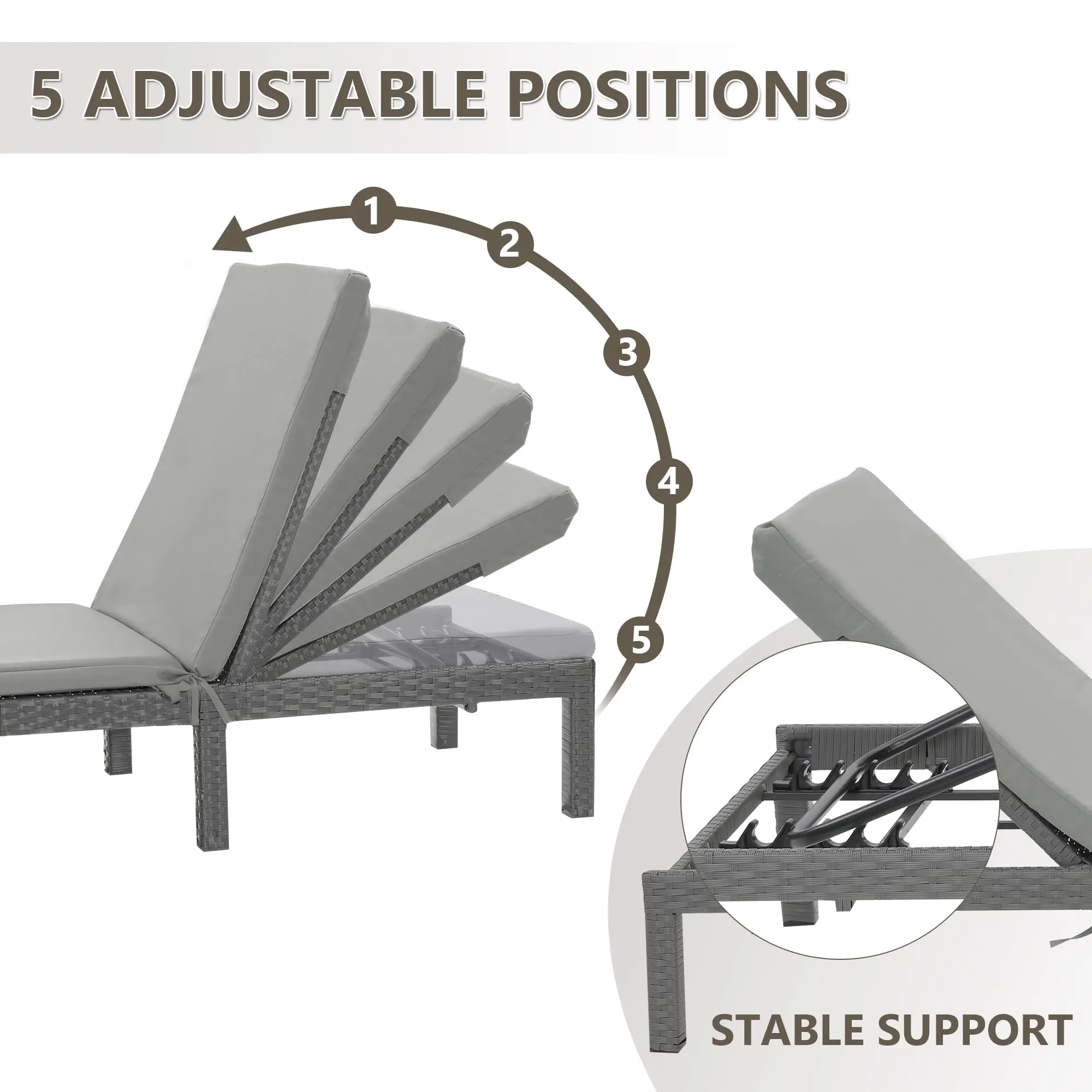Outdoor-Chaiselounges aus Rattan mit verstellbarer Kissen-Rückenlehne, Pool-Terrasse-Deck