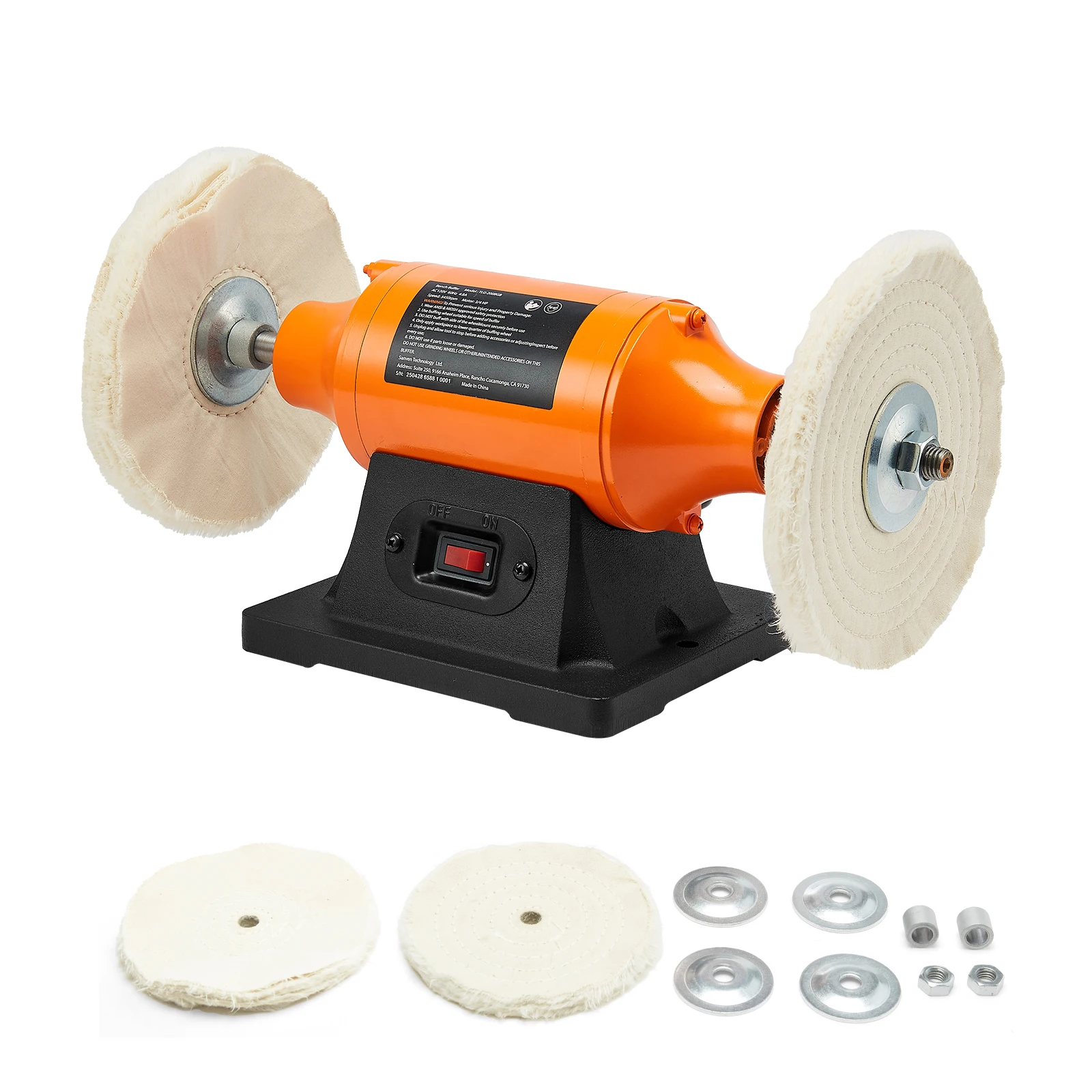 SucceBuy 1/2HP Bench Buffer Polisher 6-inch 3450RPM Single Speed  with 2PCS Cloth Wheels Cast Iron Base for Metal Wood Polishing