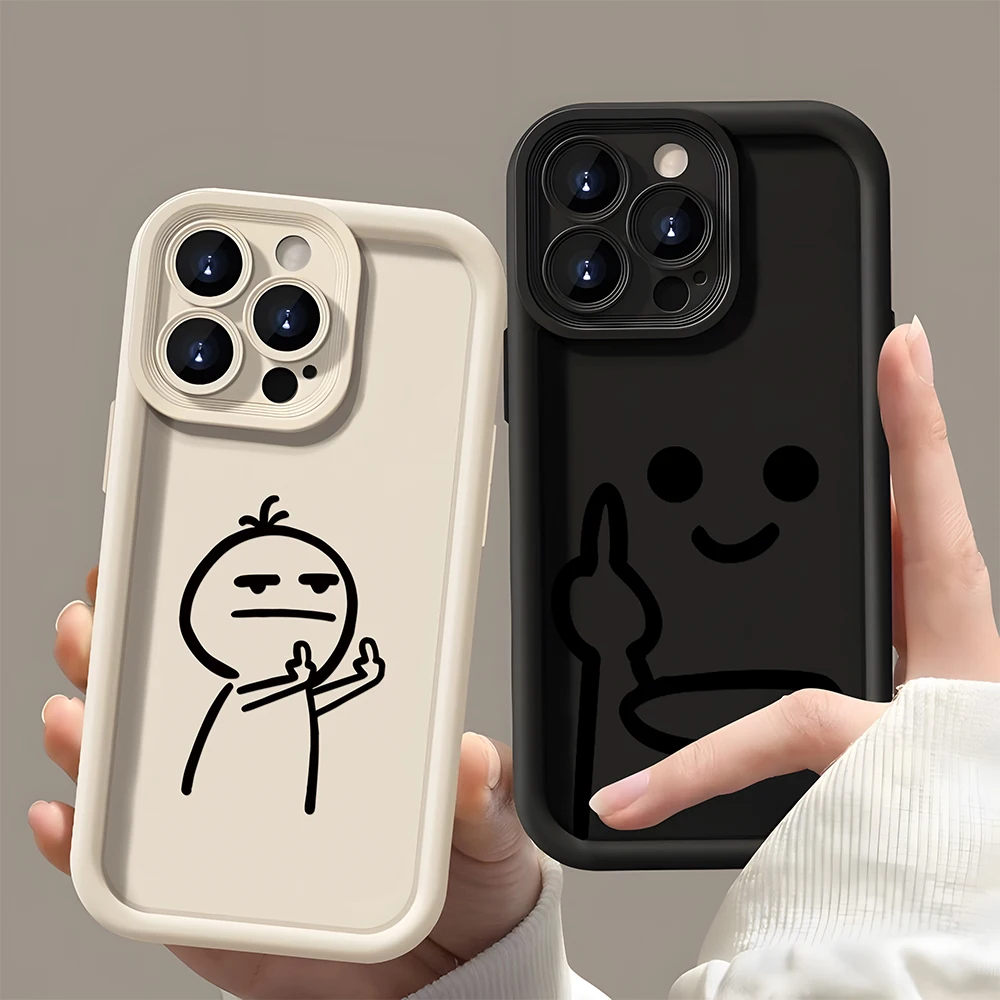 Cartoon Fun Stickman Phone Case for iPhone 16e 16 15 14 13 12 11 Pro Max Mini XR XS X 7 8 6 6s Plus Soft TPU Back Cover
