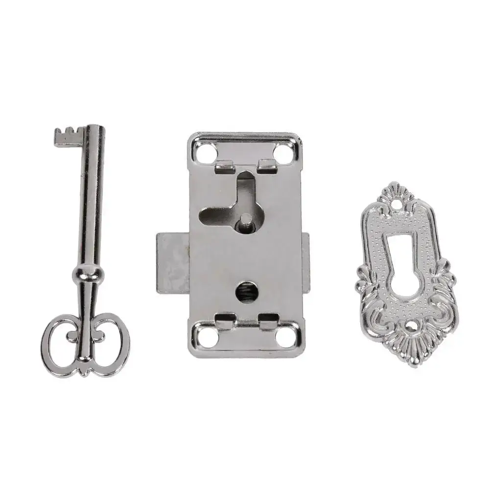 Classical Furniture Hardware Lock Set 3pcs Decorative Wardrobe Cupboard Door Jewelry Box Lock Small Antique Metal Lock With Key