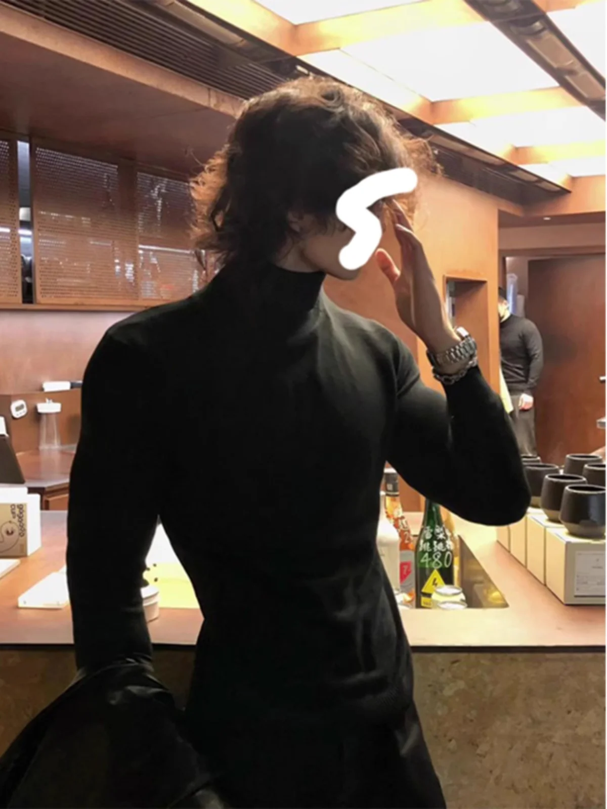 

Bla High Collar Knitwear Men's Autumn Winter Long Sve Slim Fit Base irt Korean Sle Maturi Muscle Display