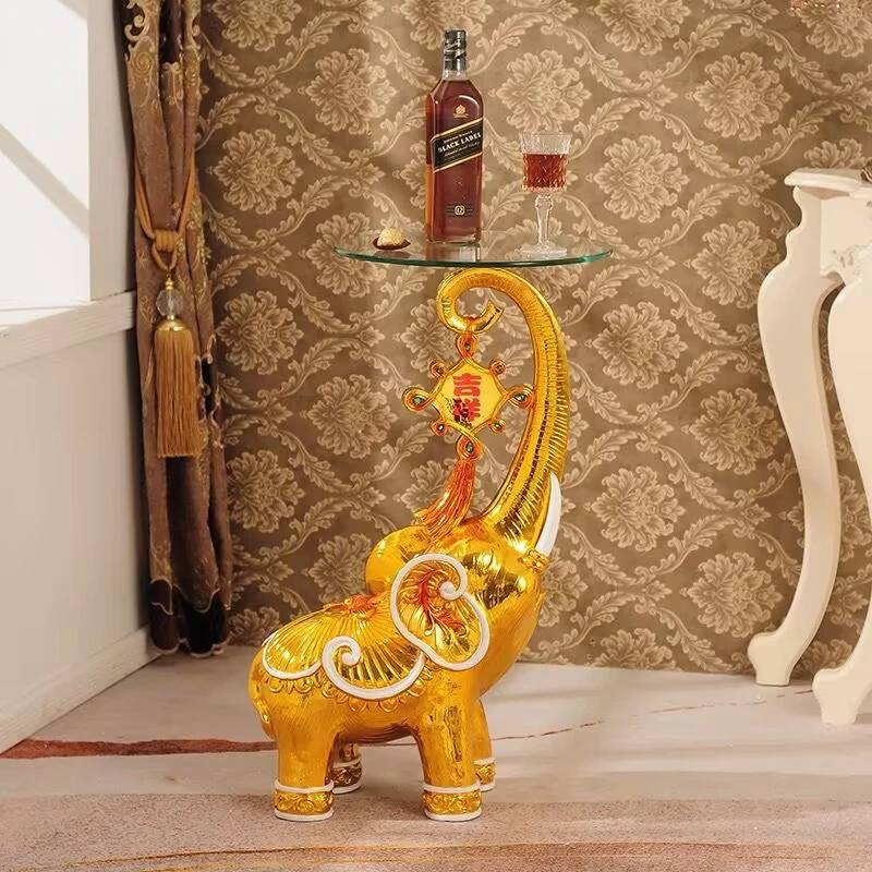 Home Decor Elephant Statue Side Table Floor Decoration European Living Room Animal Sculpture Sofa Tea Table Office Coffee Tables
