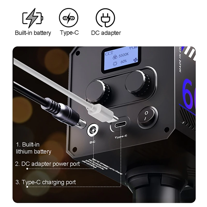 60W RGB Video Light Portable LED Photography Studio Light with 10000mAh Rechargeable for Vlog Streaming LIVE Photo Fill Lamp