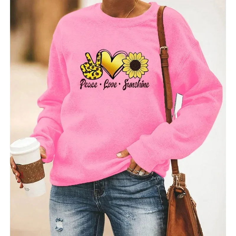 Love Sunflower Print Long Sleeve Crew-neck Hoodie Woman Streetwear Women  Sweatshirt  Clothes  Sweatshirts