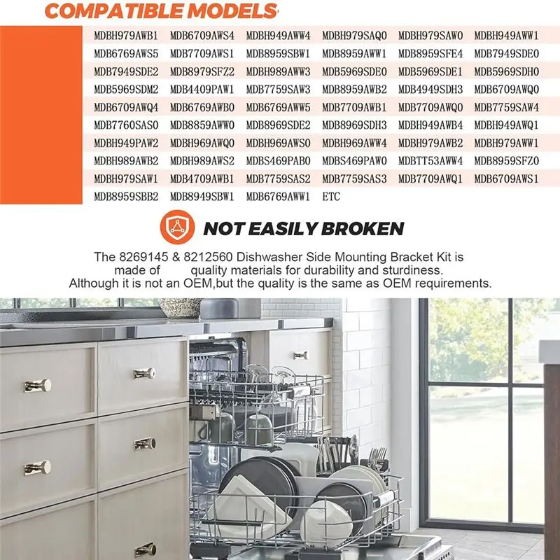 B83B-Dishwasher Side Mounting Bracket Kit For Whirlpool Kenmore Kitchen Aid Including Part Numbers 8212560& 8269145 With Screws