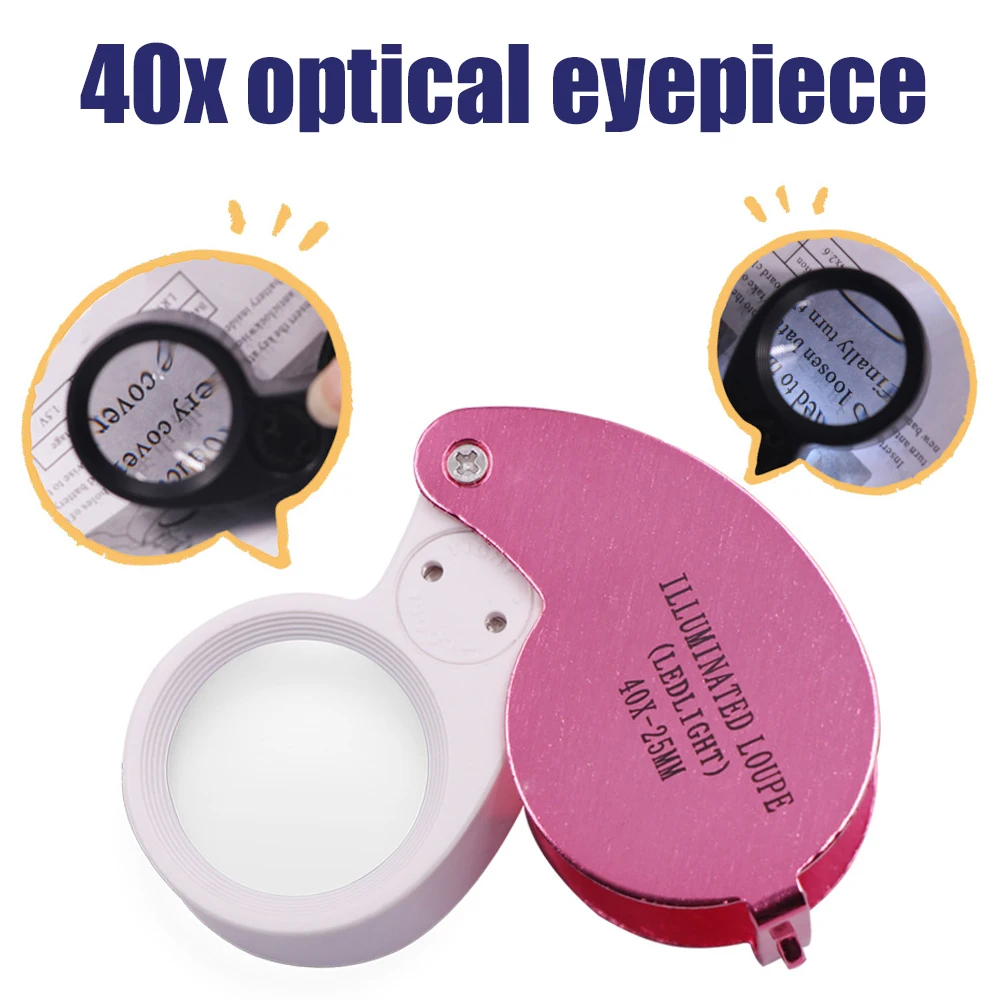 40X 25MM LED Jewelers Loupe Magnifier Folding Diamond Jade Coins Stamps Identifying Magnifying Glass with Storage Box