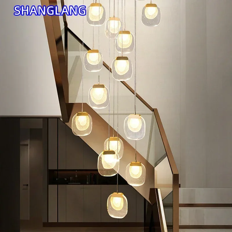

Modern Crystal LED Chandelier Luxury Long Hallway Pendant Light for Staircase Creative Living Room Gold Home Decor Lamp Fixture